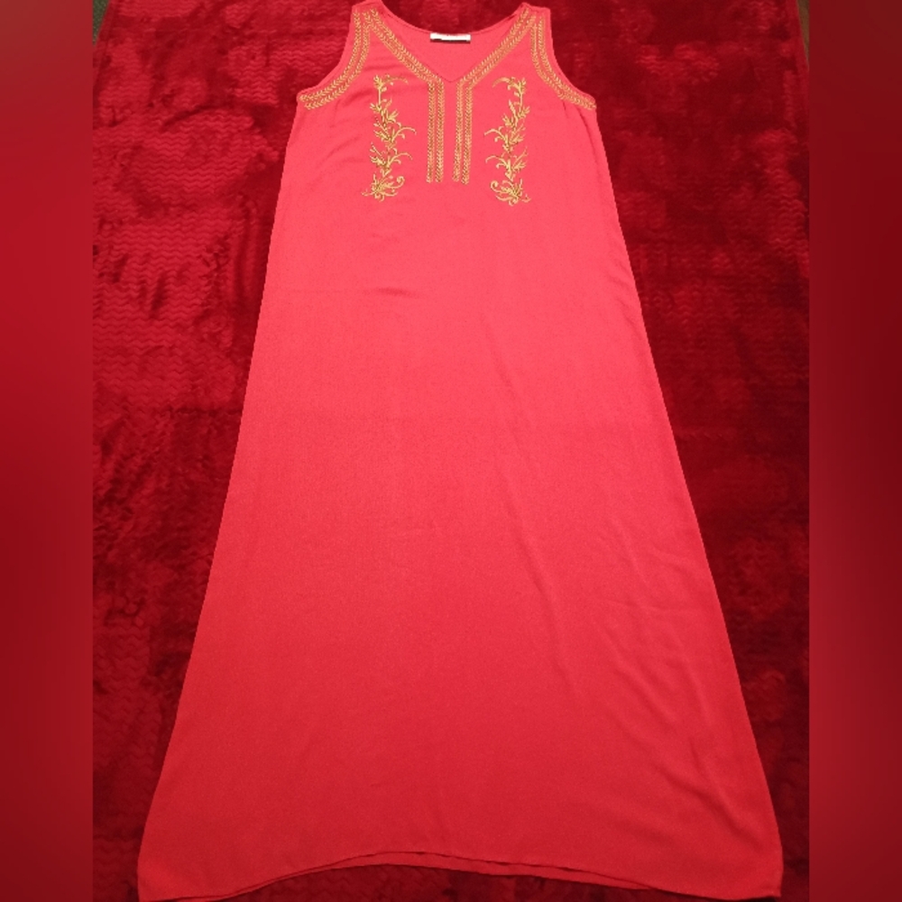 Embellished Red and Gold Halter Maxi Sundress